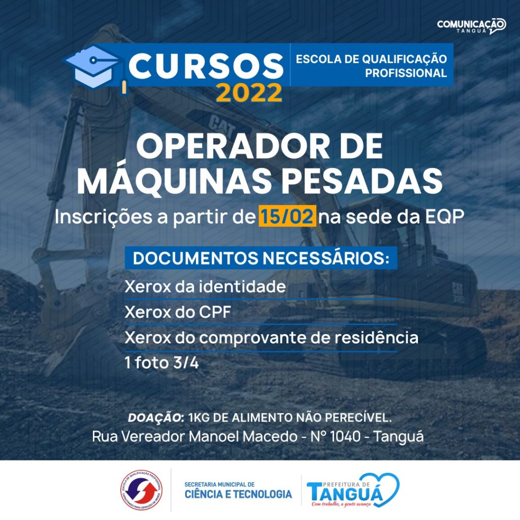 Inscrições para o Curso de Operador de Máquinas Pesadas estão abertas!