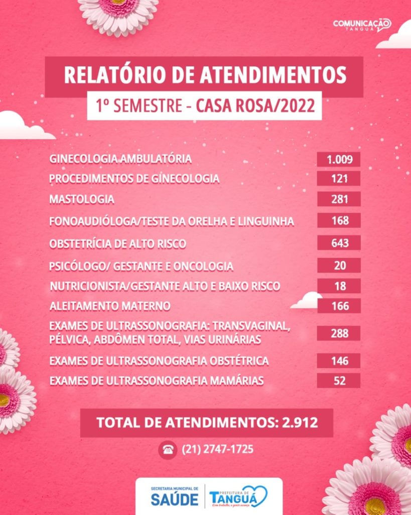 Números de atendimentos da Casa Rosa do 1º semestre de 2022 – Prefeitura de  Tangua